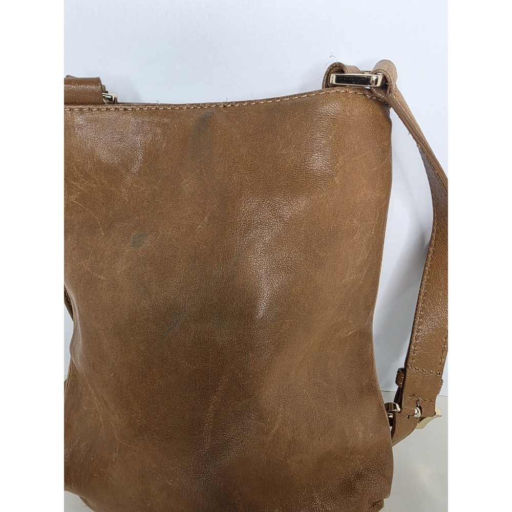 Michael Kors Brown Leather Pleated Crossbody Bag Gold Logo Messenger - Picture 5 of 14